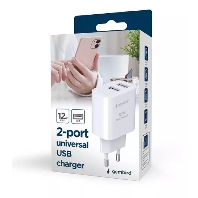 Lādētājs Gembird TA-UC-2A12-01 Iekštelpu maiņstrāva 2.4A 2 USB Balts