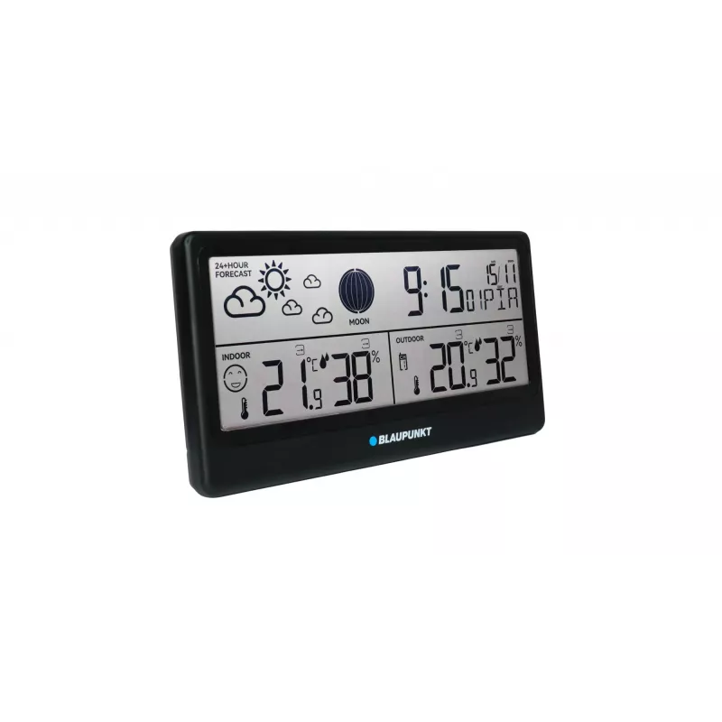 Laika stacija BLAUPUNKT WS20BK — iekštelpu/āra temperatūras un mitruma displejs, melna, 1 sensors, LCD, darbināma ar baterijām