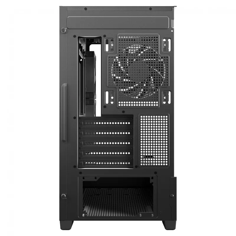 PC Midi Tower DeepCool CG380 3F — Melna, 235×437×451 mm, 2x120 mm sānu + 1x120 mm aizmugurējie ventilatori, apakšējais barošanas bloks, 2,5 collu/3,5 collu HDD