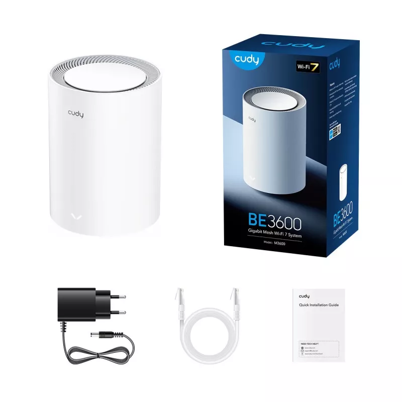 Mesh sistēma Cudy M3600 divu joslu Wi‑Fi 7 (802.11be), 2882 Mb/s, 3x LAN, 4 iekšējās antenas, balta