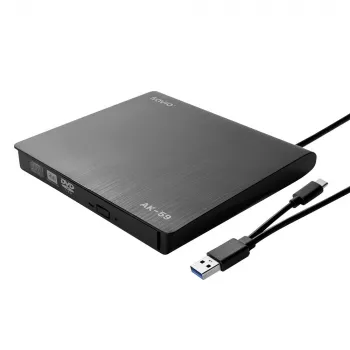 SAVIO AK-59 Ārējais plānais CD/DVD ierakstītājs R/RW - USB-C/USB-A, melns