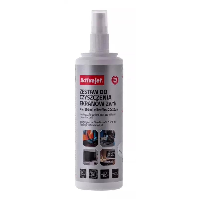 Aprīkojuma tīrīšanas sausās drānas un šķidrums ActiveJet AOC-269, mikrošķiedras lupatiņa 200x200 mm, 250 ml aerosols, 2 gab.