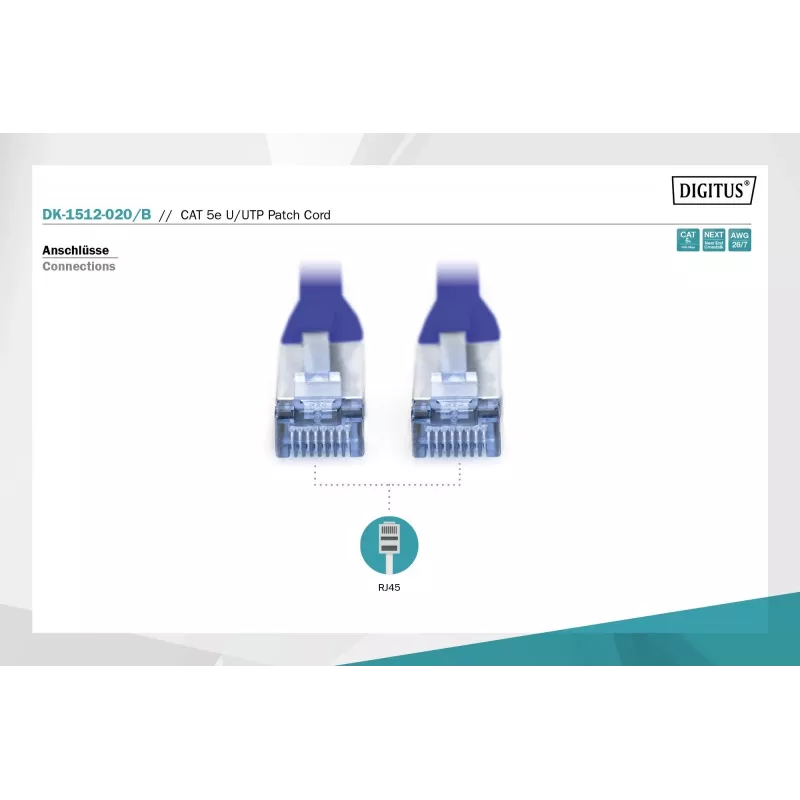 Savienojuma vads U/UTP Cat.5e PVC 2m zils