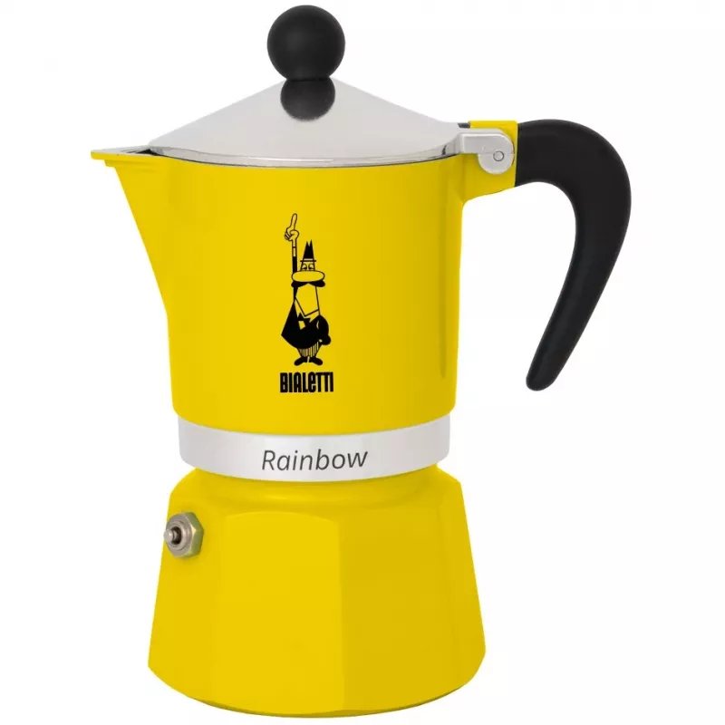 Moka katliņš Bialetti Rainbow Melns/Dzeltens — alumīnija plīts virsmas espresso kafijas automāts, 1 gab.