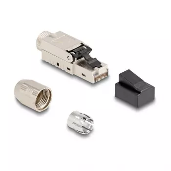 DELOCK RJ45 spraudnis, montējams uz lauka, Cat.6A ar kabeļa blīvslēgu un putekļu vāciņu