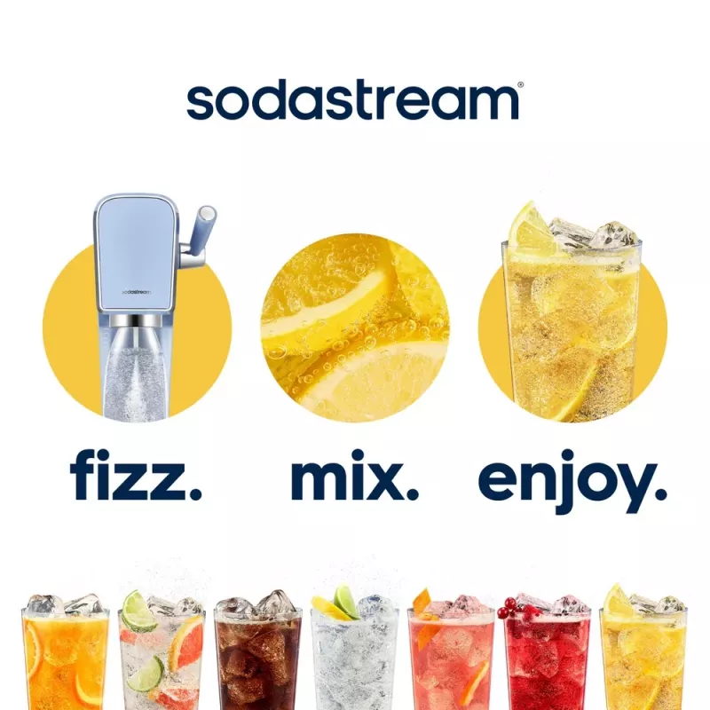 Sodas automāts SODASTREAM Art Blue Steel — 1 L plastmasas pudele, 60 L karbonators, 173×245×430 mm