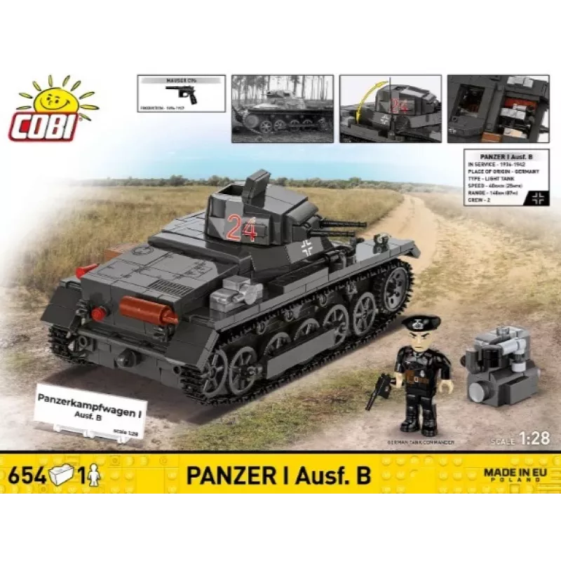 Cobi Panzer I Ausf. B būvkomplekts – 654 detaļas, detalizēts tanka modelis