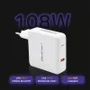 Qoltec GaN lādētājs FAST 108W | 5-20V | 3-4.7A | USB C | Balts