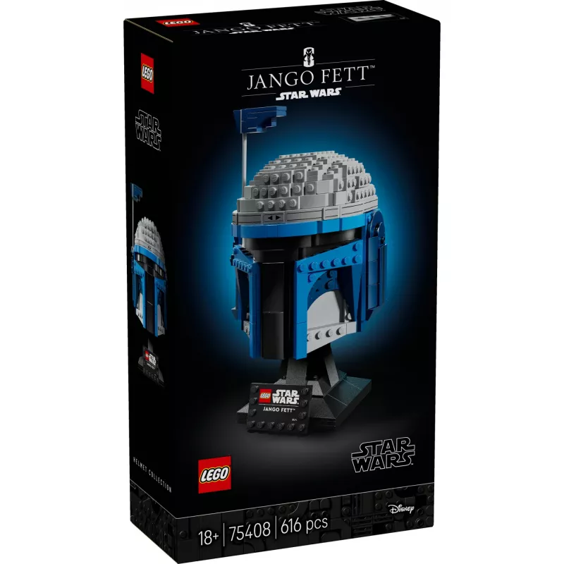 Kolekcionējams LEGO Star Wars ķiveres aksesuārs Jango Fett 75408 — 616 detaļas, 210×120×110 mm displeja modelis