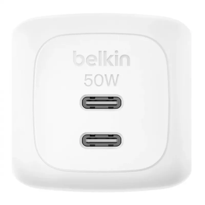 Belkin BoostCharge Pro - Barošanas bloks - GaN - 50 vati - Ātrā uzlāde - 2 izejas porti (2 x USB-C)