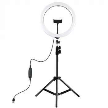 LED gredzena gaisma 30cm ar statīvu līdz 1.1m un telefona turētāju, USB