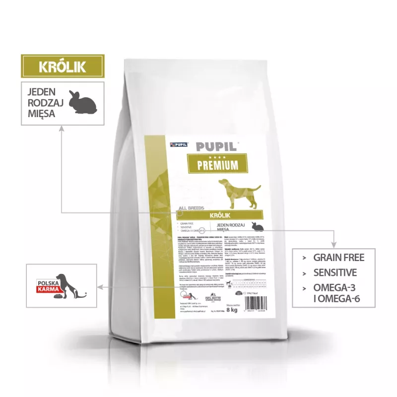 PUPIL Premium All Breeds Rabbit - sausā suņu barība - 8kg