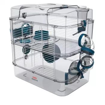 Būris ZOLUX Rody3 DUO Blue — divlīmeņu grauzēju būris, plastmasa un metāls, 410×270×405 mm, 3 kg