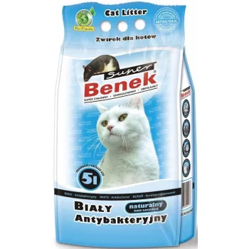Kunkuļojošs kaķu pakaišu Super Benek Certech Super Benek balta Antibacterial 5 L — bentonīta granulas, ātri uzsūcošas, smakas novēršana