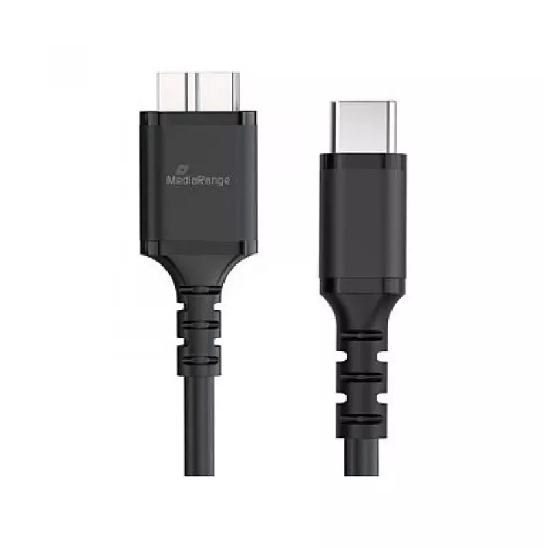 USB kabelis MediaRange MRCS257 0.5 m — Micro-USB B uz USB-C, USB 3.2 Gen 1 (5 Gbit/s), melns