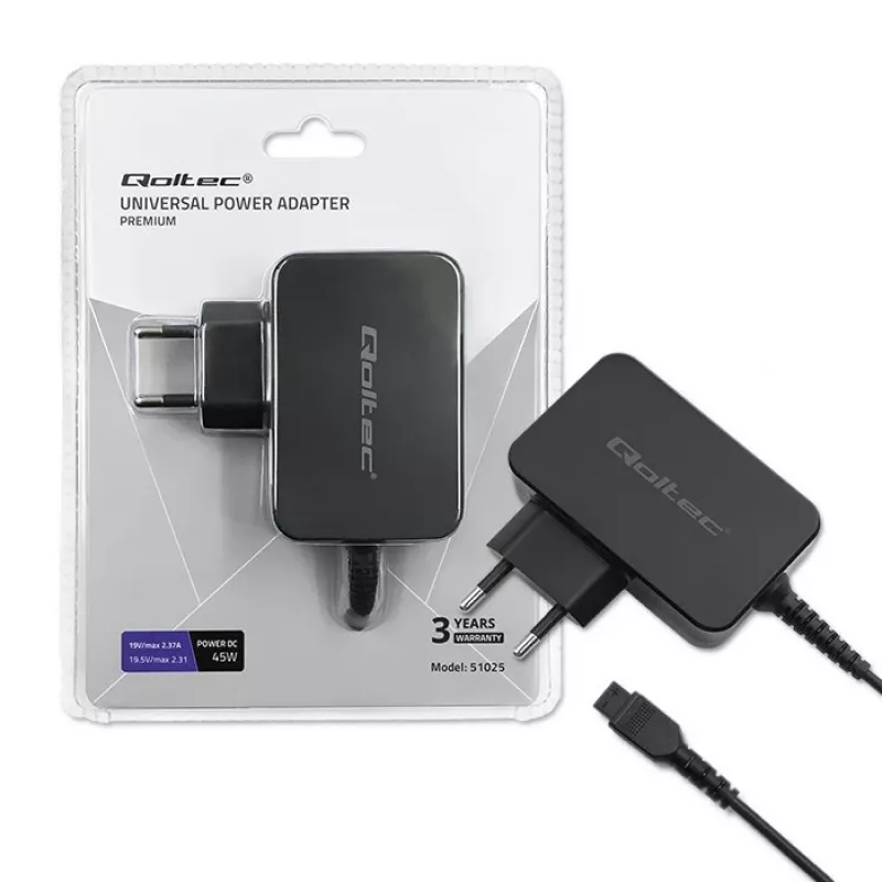 Qoltec 51025 barošanas adapteris/invertors iekštelpām Melns