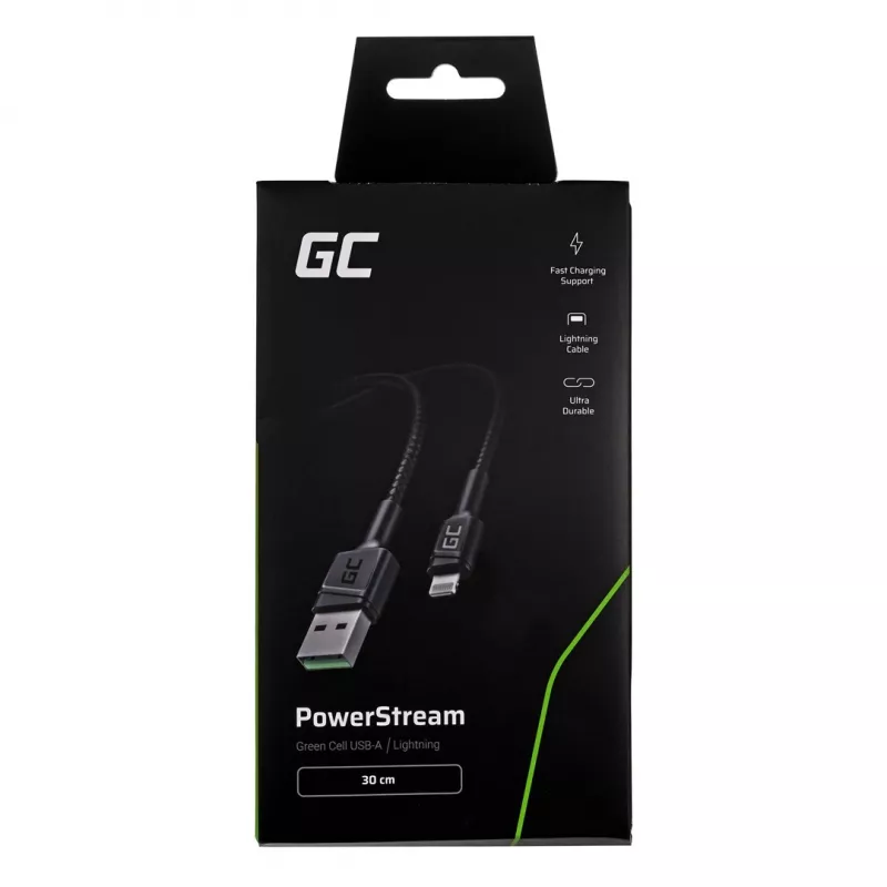 Green Cell KABGC24 lightning kabelis 0.3 m Melns