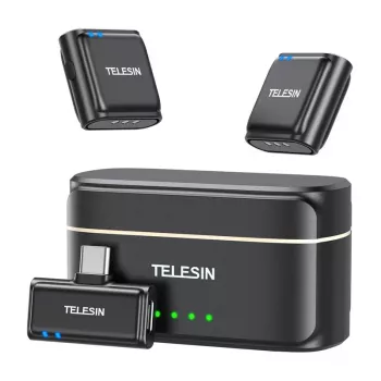 Bezvadu lavaljēra mikrofona un USB-C ārējā akumulatora komplekts Telesin P5-MCP-01 tālruņiem