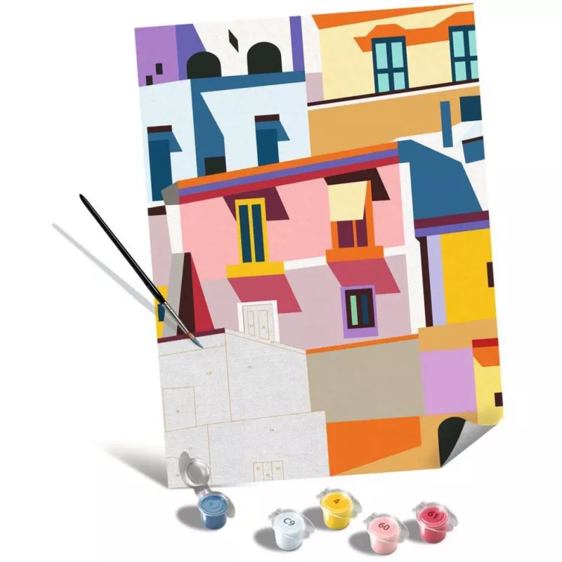 Audekla krāsošanas komplekts Ravensburger CreArt Canvas Edition: Krāsainas mājas, modelis 25527