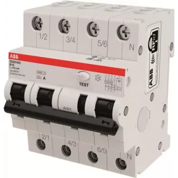 ABB RCBO slēdzis DS203NCA-B16/0,03 DS203NCA-B16/0,03 6kA, 3P+N, A tips, B 1 (2CSR256140R1165)