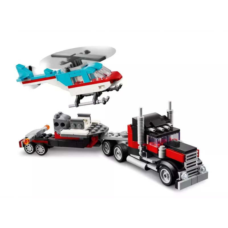 LEGO Creator 2-in-1 komplekts “Flatbed Truck with Helicopter” 31146, pārveidojams būvējums bērniem