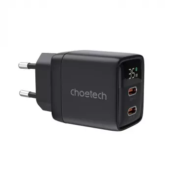 Choetech PD6051 USB-C USB-C PD 35W GaN sienas lādētājs ar displeju - melns