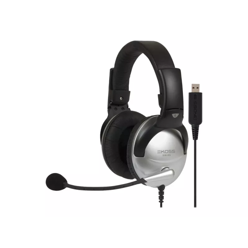 Koss SB45 USB austiņas ar vadu, galvas saite, birojam/zvanu centram, melna, sudraba