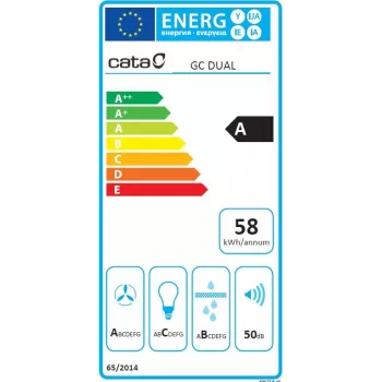Cata tvaika nosūcējs GC DUAL A 45 XGWH, energoefektivitātes klase A, platums 45 cm, 820 m³/h, skārienjutīga vadība, LED, balts stikls