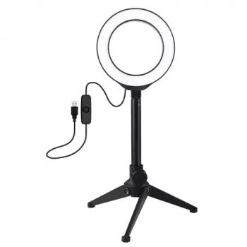 LED gredzena gaisma 12cm ar galda statīvu līdz 21,8cm, USB
