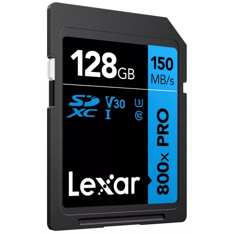 SDXC atmiņas karte Lexar 128GB UHS-I 800xPRO Class 10 U3 V30 — 150 MB/s lasīšana, 45 MB/s rakstīšana, melna
