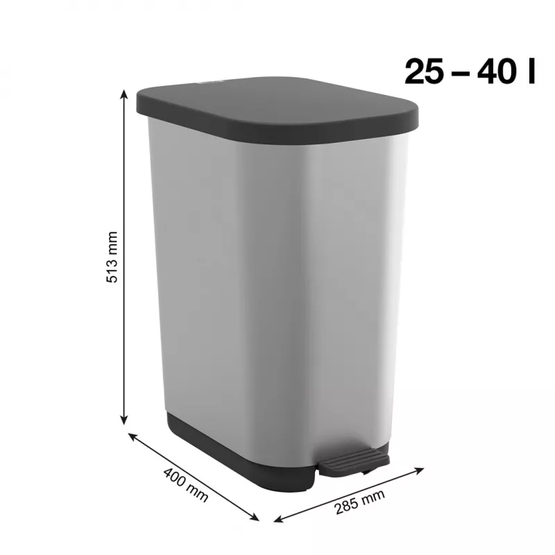 ROTHO Ribo Silver - pedāļa tvertne – 35l