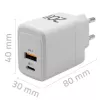 GaN lādētājs QOLTEC 51823 20W USB strāvas adapteris, 5V/20V izeja