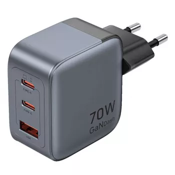Vention GaN lādētājs FEXH0-EU 70W — 2x USB-C + 1x USB-A, PD 70W, 100–240V