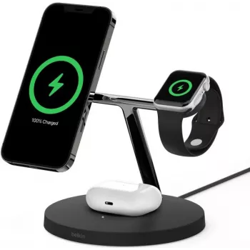 Belkin BoostCharge Pro 3-in-1 bezvadu lādētājs ar MagSafe, 15 W, melns
