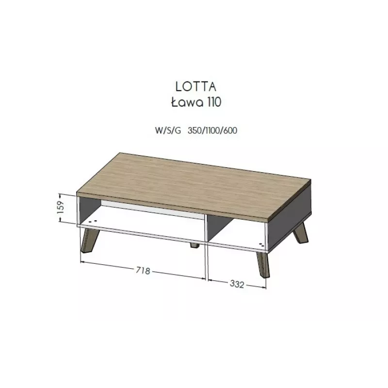 Kafijas galdiņš cama meble LOTTA 110 — taisnstūrveida, 1100×600×350 mm, balts rāmis ar Sonomas ozola virsmu
