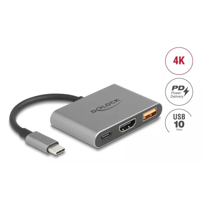 DeLOCK 61071 video kabeļa adapteris 0,1 m USB Type-C USB Type-C USB Type-A HDMI pelēks