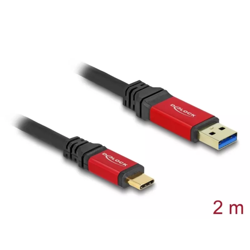 USB kabelis DeLOCK 80618 10 Gbps Type-A uz Type-C 2m sarkans metāls