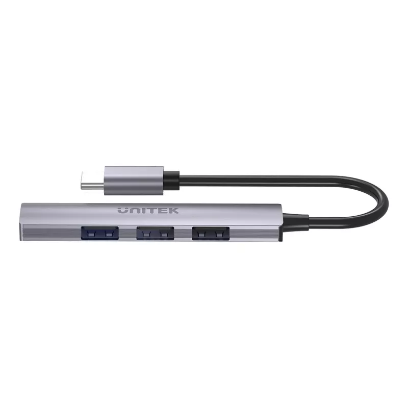 USB-C centrmezgls Unitek H1208B — 1x USB-A 5 Gbps, 3x USB-A 2.0, USB-C saimniekdators, alumīnija korpuss, 0,20 m kabelis