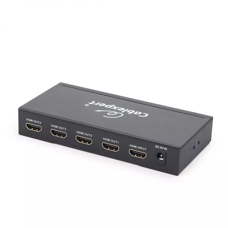 HDMI video splitter GEMBIRD DSP-4PH4-02 — 4× HDMI izejas, HDMI 1.4, 225 MHz, tērauda korpuss, 146×73×24 mm