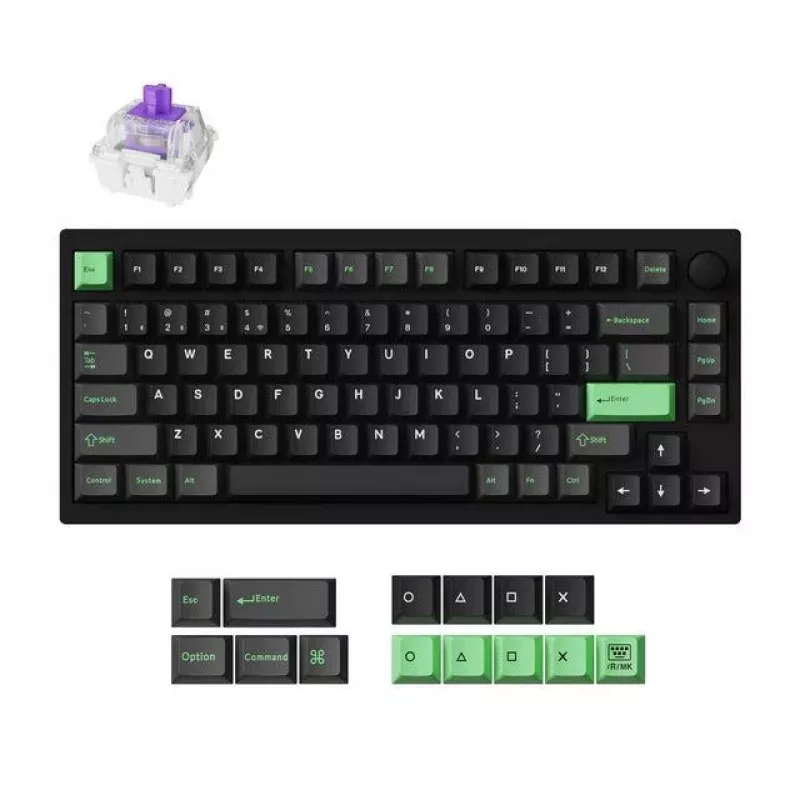 Mehāniskā tastatūra Keychron P1 H-M1Z 75% vadu un bezvadu USB, RF, Bluetooth 5.2, RGB apgaismojums, melna, akumulators līdz 100 stundām, USB-C