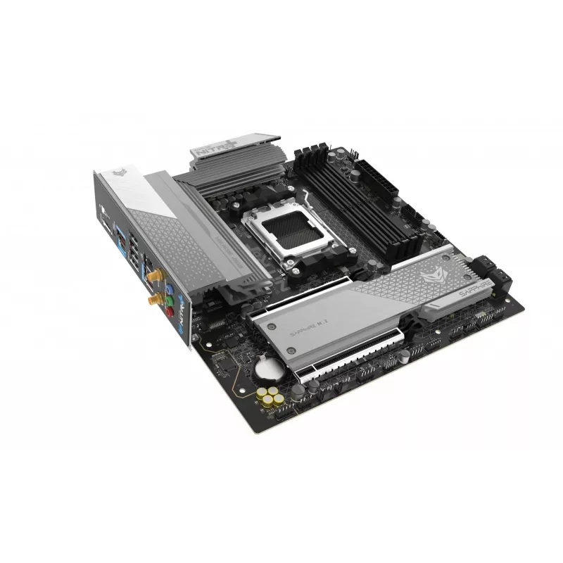 Mātesplate Sapphire NITRO+ B850M WIFI — AMD B850, ligzda AM5, micro ATX, DDR5, 4x DIMM, Wi‑Fi 6, 2.5Gb LAN, 2x M.2