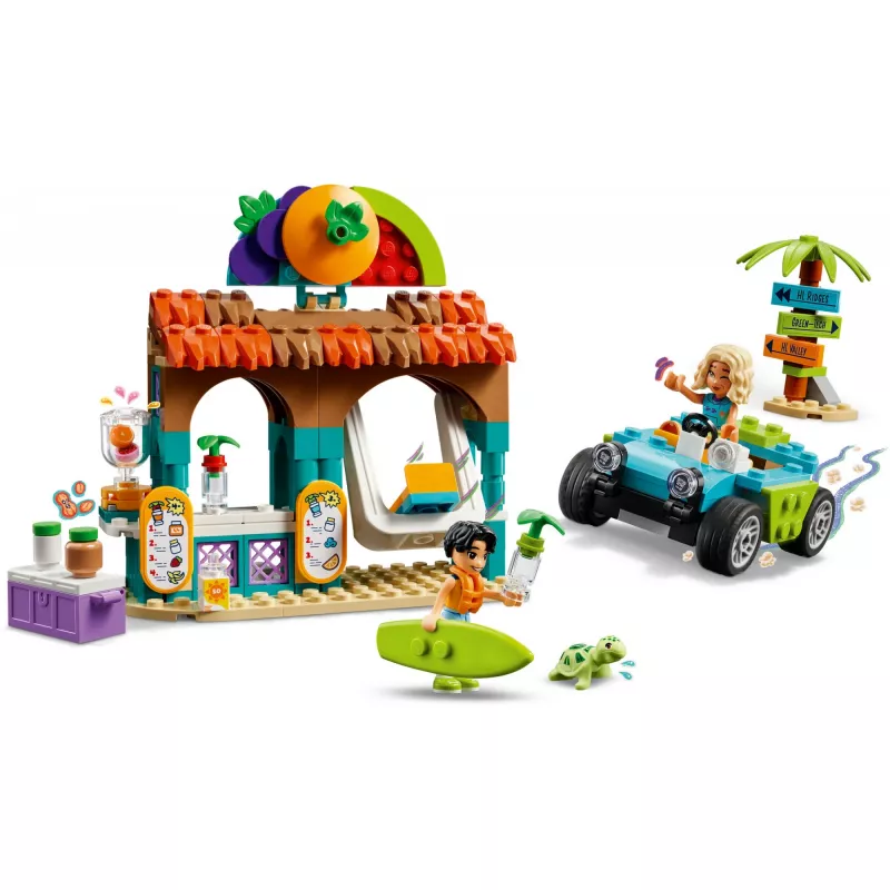 LEGO Friends pludmales smūtiju stends – bērnu rotaļu ēdiena komplekts, dāvanu ideja meitenēm un zēniem vecumā no 6 gadiem ar 2 mini lellēm, bruņurupuča figūriņu un a