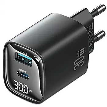 Lādētājs usams CC229 30W GaN USB-C un USB LED kompakts ceļojumu lādētājs