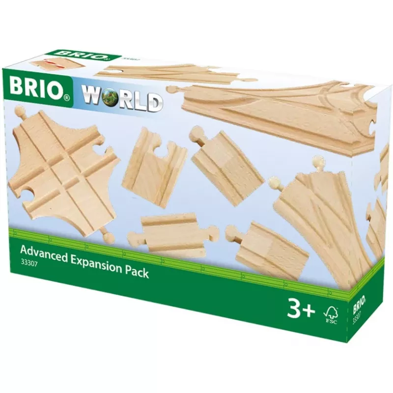 BRIO 33307 koka sliežu ceļa paplašinājuma komplekts ar pārmijām un aksesuāriem, 11 detaļas