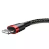 USB-A–Lightning kabelis Baseus Cafule 2.4A QC 3.0, 1 m — melns/sarkans