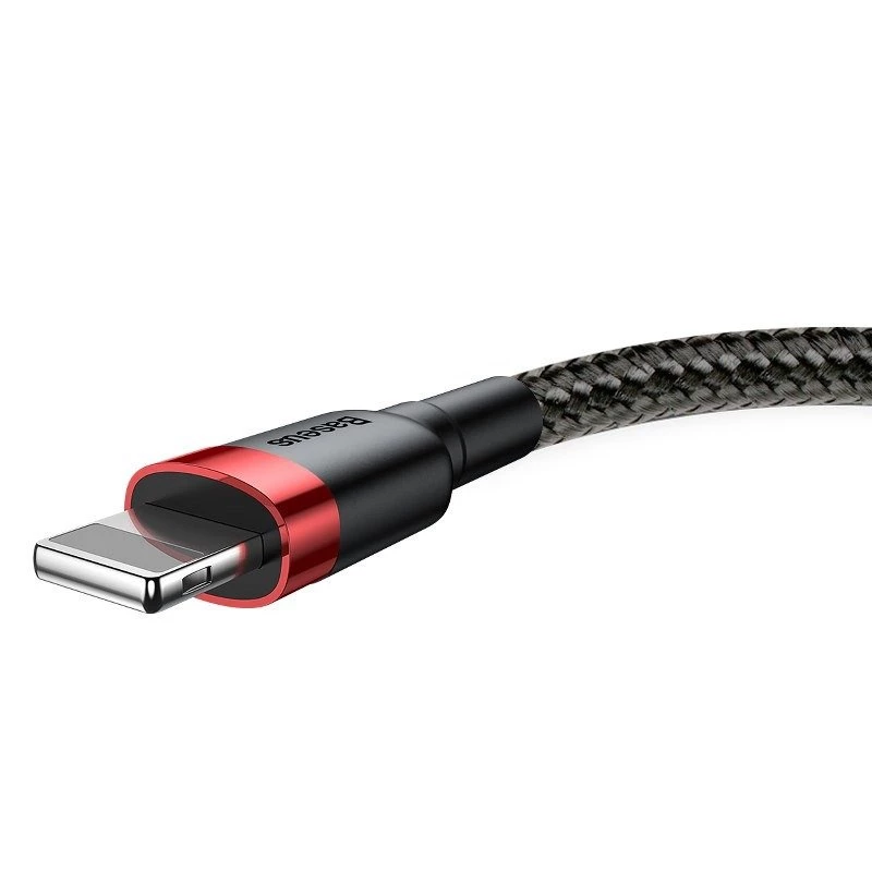 USB-A–Lightning kabelis Baseus Cafule 2.4A QC 3.0, 1 m — melns/sarkans