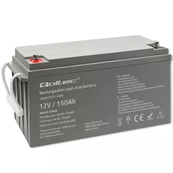 Qoltec 53068 AGM akumulators | 12V | 150Ah | maks. 2250A