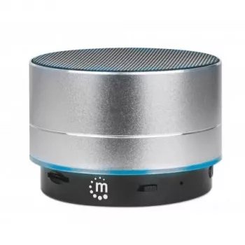 Manhattan Metallic Bluetooth skaļrunis, noturīgs pret šļakatām, darbības rādiuss 10 m, microSD karšu lasītājs, Aux 3,5 mm savienotājs, iekļauts USB-A uzlādes kabelis (5 V uzlāde), sudrabains, trīs gadu garantija