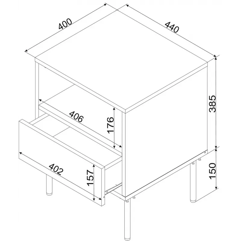 Naktsgaldiņu komplekts 2 gab. cama meble TRESSE 44×40×53 cm, kašmira matēts, 1 atvilktne, 16 mm rāmis