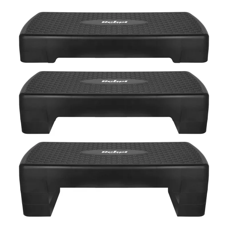 Rebel fitnesa kāpšļa platforma – 3 augstuma līmeņi, polipropilēns, neslīdoša virsma, 680×280 mm